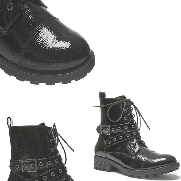 1 LEFT! Patent Leather Punk Rock Combat Booties - Picture 4 of 7